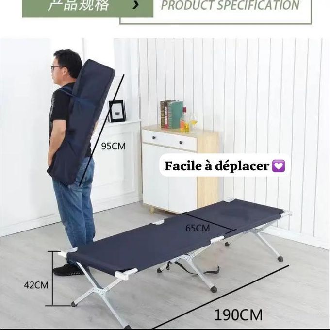 24.000F Lit de camp pliable en aluminium - 190x65x42cm 781963244