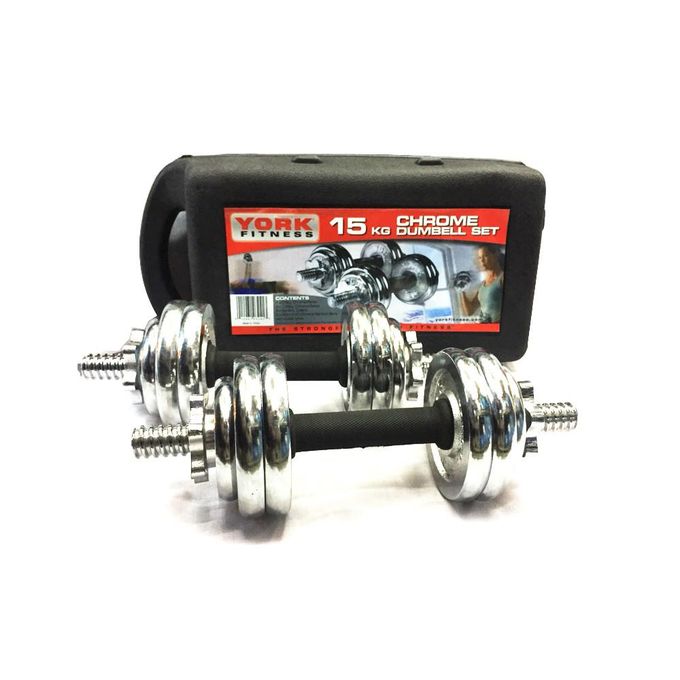 35.000F York Fitness Jeu d'halteres chromées de 15 kg - Poids pour Exercices Entraînement de Musculation 781963244