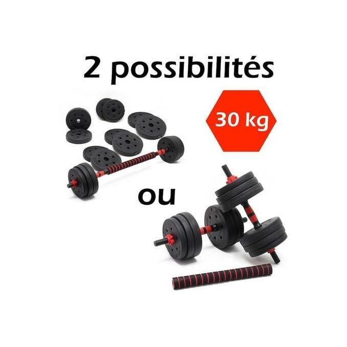 50.000F Haltères 30kg, Kit d'Haltères Musculation Réglable pour Entraînement Musculaire Haltérophilie, Haltères avec Barre d'extension 781963244