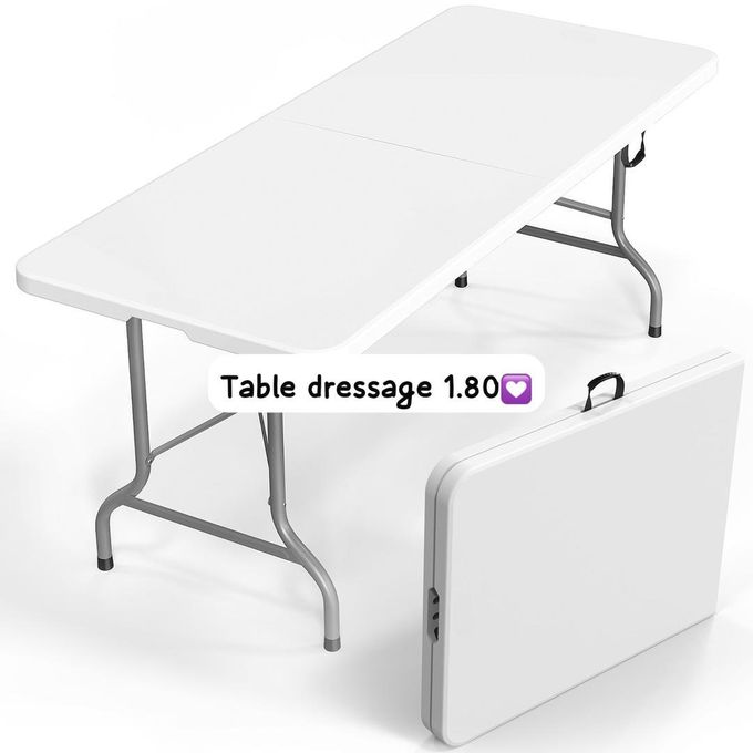 45.000F Table de jardin pliante 180x75xH74 cm Blanche Haute resistance Polypropylène Camping 781963244